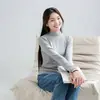 Camiseta base feminina de gola alta média para primavera e outono, novo modelo 2026, algodão puro, branca, gola média, gola alta, blusa de manga longa