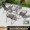 Mesas y Sillas de Exterior con Sombrillas, Sillas de Ratán, Sillas de Acero al Carbono para Exterior, Juego de Mesa de Café de Ocio para Balcón al Aire Libre, Mesas y Sillas para Jardín y Terraza
