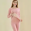Conjunto de Roupa Íntima Térmica Masculina de Lã de Seda, Roupas e Calças de Outono, Forrado com Fleece e Espessado, Camada Base Feminina de Gola Redonda, Tecido Térmico