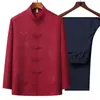 Conjunto de Traje Tang de Manga Larga para Hombres de Mediana Edad y Mayores, Atuendo de Verano para Papá, Ropa Bordada para Hombre Estilo Chino, Hanfu para Personas Mayores, Ropa de Abuelo