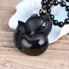 Moda Retro Estilo Étnico Joyería Tallada en Cristal Natural Colgante de Zorro Hada Obsidiana Collar de Zorro de Nueve Colas para Mujer