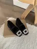 Sapatos Mary Jane Quadrados com Salto Grosso Estilo Francês e Strass para Mulheres, Novos Sapatos de Algodão com Forro de Lã Outono/Inverno 2025