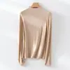 26 Camiseta Base de Cachemir y Seda de Venta Caliente de Primavera para Mujer, Corte Ajustado, Elegante, Hombro Normal, Manga Larga, Transpirable