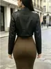 Jaqueta curta elegante slim-fit de PU com gola alta, zíper frontal e rebites metálicos, transfronteiriça europeia e americana Amazon AliExpress