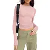 Camisa Casual Feminina Popular Europeia e Americana de Manga Longa para Primavera e Outono Cor Sólida Slim Fit Pulôver Top Roupas de Rua Femininas Camada Base