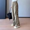 Pantalones Ligeros con Protección Solar de Cintura Alta Elástica, Pantalones Casuales de Pierna Ancha Sueltos con Diseño de Pliegues, Pantalones Rectos Simples para Verano F0729K