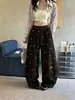 Calça de Arroz Pegajoso com Strass de Perna Larga Feminina Outono/Inverno Nova Cintura Alta Emagrecedora Calça de Caxemira Moda Desenho Animado Cordão Solta Casual