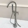 Grifo de Bañera de Pie Color Bronce Gunmetal Columna Cubo de Madera Lateral para Tanque Lavabo Montaje en Pared Cabezal de Ducha Independiente Frío y Caliente
