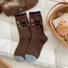 Estilo Ins Otoño e Invierno Gato de Dibujos Animados Lindo Calcetines de Lana Engrosados para Mujer Calcetines Calientes Estilo Japonés de Media Pantorrilla Calcetines de Felpa de Color Contrastante