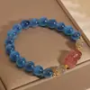 Pulseira de Ágata Coração de Açúcar Azul Cristal Natural Estilo Étnico Cristal Morango Pixiu com Contas como Presente para Colegas e Melhores Amigas