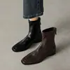Botines cortos de piel genuina suave con textura de borrego, punta cuadrada y tacón grueso para mujer, botines elásticos ajustados de tacón medio, botines de primavera/verano, botines retro estilo Martin