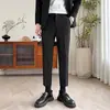 Calças Sociais Retas Pretas Estilosas Naples com Efeito de Caimento de Alta Qualidade, Calças Cropped Slim Fit para Homem, Calças Casuais de Seda de Gelo