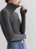 Top Base de Punto Grueso Gris Francés de Cuello Alto para Mujer Otoño Invierno Ajustado Capa Interior de Lana Elegante con Estilo