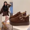 Zapatos de Algodón Cálidos Retro con Aumento de Altura, sin Cordones, Forrados de Felpa, para Uso en Exteriores, Novedad Verano 2026, Versátiles, con Suela Gruesa, Puntera Redonda, de Cuero para Mujer