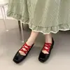 Zapatos de Ballet Planos Cuadrados de Piel Suave con Punta de Cerdo para Mujer, Zapatos Mary Jane con Tira Cruzada Elástica Estilo Francés, Nuevas Llegadas de Primavera
