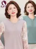 Suéter de punto de cuello redondo con mangas de gasa para otoño de madre de mediana edad, camiseta de punto de otoño para mujer de mediana edad, top básico