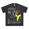 Camiseta de manga corta de algodón pesado, corte holgado, con lavado vintage americano y efecto desgastado, estampada con Juice WRLD, para hombres y mujeres