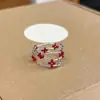 Anillo Minimalista de Flor Roja con Perlas para Mujer, Estilo de Lujo Ligero de Nicho, Único y Versátil, Índice con Alto Índice Estético