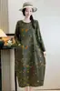 Moda Nueva de Primavera y Otoño Vestido Pulóver Adelgazante Elegante que Reduce la Edad Falda Larga Estampada Artística Retro para Mujer Venta al por Mayor