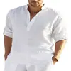 2025 Amazon Export Camisa de Lino de Imitación de Manga Larga Suelta de Color Puro de Algodón y Lino para Hombre Talla Grande Una Pieza Generación