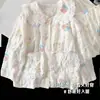 Conjunto de cardigan de manga comprida e calça comprida para primavera e outono com gola boneca, padrão xadrez clássico, conjunto rosa fofo para casa para meninas e crianças mais velhas