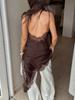 Vestido de tirantes estilo nuevo Primavera/Verano 2026 con encaje de imitación seda, abertura lateral, diseño elegante y acabado satinado elegante