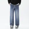 Jeans Casuales de Estilo Japonés Shanggu con Cintura de Cordón para Hombre Pantalones de Pierna Ancha para Hombre Tallas Grandes Pantalones Largos de Mezclilla para Hombre Transfronterizos