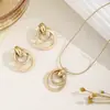 Collar y Pendientes Cruzados Personalizados con Colgante de Círculo Geométrico, Elegante Set de Joyería Nuevo Versátil y Sencillo para Regalo