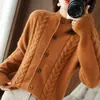 Casaco Cardigan de Tricô com Gola V Estilo Preguiçoso Feminino Espessado Primavera e Outono 2024 Novo Design Cardigan de Tricô Estilo Ocidental