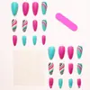 24 Piezas Uñas para Adultos Transfronterizas Nuevo Dulce Fresco Estilo Chica Picante Patrón Rayado Mate Removibles Arte de Uñas