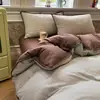 Conjunto de tres piezas estilo blogger con bloques de color para dormitorio estudiantil, conjunto de cuatro piezas de gasa fruncida a rayas de algodón puro, sábana de algodón lavado