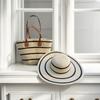 Sombrero de Paja Transfronterizo Bolso de Paja Set de Dos Piezas Sombrero para el Sol Gran Capacidad Bolso Tote Rayado Bolso de Hombro Bolso de Playa Tienda de Fábrica