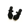 Pantuflas de cuña de cuerda de cáñamo tejida, plataforma impermeable de suela gruesa, color sólido