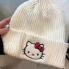 Gorro de Lana Hello Kitty Gorro Tejido para Mujer Otoño e Invierno Gorro Cálido Lindo Suéter Nuevo para Niños Blanco