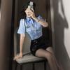 Uniforme Profesional de Policía Femenina Tentación Juego de Rol Falda Ajustada de Cadera Vestido de Juego Disfraz Divertido para Performance en Nightclub