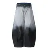 Jeans Masculino Street Style Americano Lavagem Gradual Tie Dye Design Solto de Perna Larga Calças Machete para Homens e Mulheres