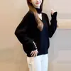 Elegante y sofisticado top de punto con cuello halter en V y manga larga para mujer, holgado y estilizado, suéter suave y acogedor