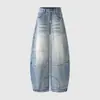 Jeans largo jovem cor laranja # Design de lavagem 'bigode de gato' para mulheres, solto e emagrecedor, calça de perna curva versátil e moderna