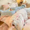 Conjunto de quatro peças de veludo floco de neve de inverno, lençol de cama de veludo de leite, capa de edredom de fleece de coral dupla face, conjunto de cama de três peças para dormitório estudantil