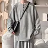Marca de moda código bordado Henry talla extra otoño manga larga gofre extra grande capa base cuello de rejilla suelta versátil camiseta hombres ins
