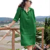 Nova mãe de meia-idade primavera e verão plus size design sentido nicho V-neck solto vestido de comprimento médio mulheres Venda por atacado
