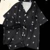 Pijama de verano con estampado de mariposa plateada transfronterizo, pantalones cortos de seda helada de manga corta, traje para dormitorio de estudiante, foto real, venta al por mayor