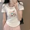 Camiseta de Manga Corta de Algodón Puro de Gama Alta para Mujer, Nuevo Estilo de Verano, Ceñida a la Cintura, Adelgazante, Top Corto de Hueso de Pescado, Estilo Trendy Ins
