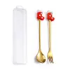 Conjunto de Colheres de Natal em Aço Inoxidável Utensílios de Mesa de Natal Colher de Café Garfo de Frutas Colher de Boneco de Natal Desenho Animado Colher Garfo