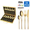 Conjunto de Talheres de Aço Inoxidável Transfronteiriço da Amazon Conjunto de 24 Peças Xiaomanyao Família Hotel Ocidental Faca de Bife, Garfo e Colher