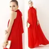 AliExpress WISH vestido bohemio de tirantes al cuello que arrastra el suelo, con cuello, de gasa, vestido de playa, vestido súper largo de hombros descubiertos