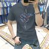Camiseta de Hombre Manga Corta Algodón Puro Moda Nacional Estampado Denim Ajustada Versátil Ropa Moda Hombre Top de Media Manga Camiseta