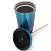 Copo de Canudo Atacado Camada Dupla Aço Inoxidável 304 Rombóide Irregular Copo de Gelo Cor Gradiente Colorido Copo de Café com Canudo