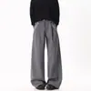 Calça Plissada Casual Longa de Perna Larga Preta com Barra Curva, Patchwork Xadrez, Estilo Old Money para Homens, Marca Tendência, Toque de Luxo