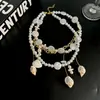 Collar de Perlas y Conchas Estilo Vacaciones en la Playa para Mujeres, Cadena para Clavícula con Colgante de Borlas Doble Capa, Cadena de Cuello Elegante con Diseño de Nicho para Mujeres